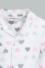 Load image into Gallery viewer, Redtag-White-Heart-Printed-Flannel-Pyjama-Set-Pyjama-Sets-Infant-Girls-3 to 24 Months
