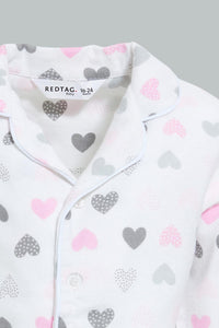 Redtag-White-Heart-Printed-Flannel-Pyjama-Set-Pyjama-Sets-Infant-Girls-3 to 24 Months