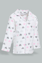 Load image into Gallery viewer, Redtag-White-Heart-Printed-Flannel-Pyjama-Set-Pyjama-Sets-Infant-Girls-3 to 24 Months
