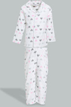 Load image into Gallery viewer, Redtag-White-Heart-Printed-Flannel-Pyjama-Set-Pyjama-Sets-Infant-Girls-3 to 24 Months
