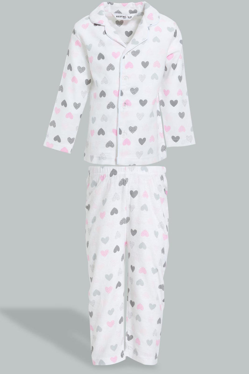 Redtag-White-Heart-Printed-Flannel-Pyjama-Set-Pyjama-Sets-Infant-Girls-3 to 24 Months