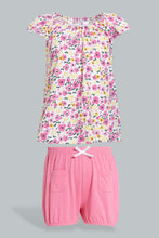 Load image into Gallery viewer, Redtag-Fuchsia-Printed-Top-With-Solid-Coloured-Short-Sets-Infant-Girls-3 to 24 Months
