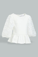 Load image into Gallery viewer, Redtag-White-Lace-Sleeves-Jersey-Top-Blouses-Infant-Girls-3 to 24 Months
