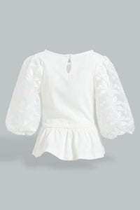 Redtag-White-Lace-Sleeves-Jersey-Top-Blouses-Infant-Girls-3 to 24 Months