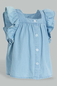 Redtag-Blue-Top-With-Side-Frills-And--Buttoned-Details-At-Front-Blouses-Infant-Girls-3 to 24 Months