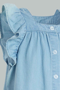 Redtag-Blue-Top-With-Side-Frills-And--Buttoned-Details-At-Front-Blouses-Infant-Girls-3 to 24 Months
