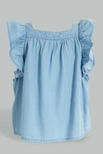 تنزيل الصورة على معرض الصور، Redtag-Blue-Top-With-Side-Frills-And--Buttoned-Details-At-Front-Blouses-Infant-Girls-3 to 24 Months
