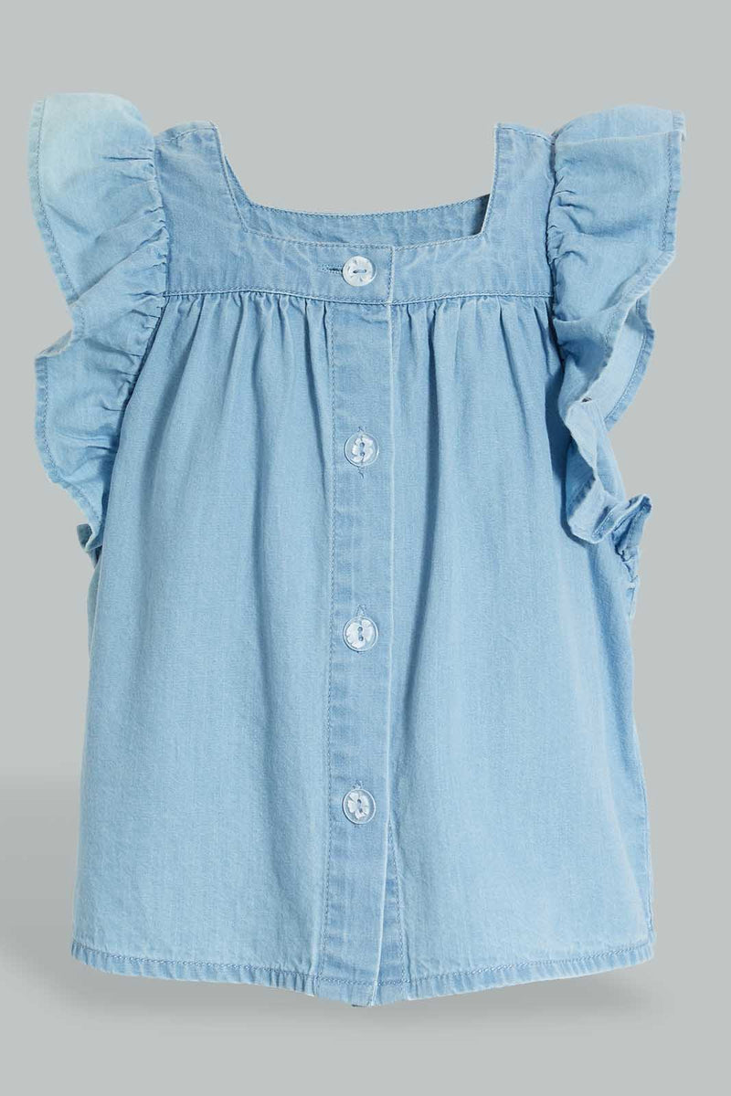 Redtag-Blue-Top-With-Side-Frills-And--Buttoned-Details-At-Front-Blouses-Infant-Girls-3 to 24 Months