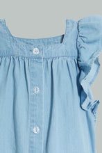 تنزيل الصورة على معرض الصور، Redtag-Blue-Top-With-Side-Frills-And--Buttoned-Details-At-Front-Blouses-Infant-Girls-3 to 24 Months
