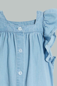 Redtag-Blue-Top-With-Side-Frills-And--Buttoned-Details-At-Front-Blouses-Infant-Girls-3 to 24 Months