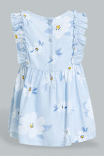 تنزيل الصورة على معرض الصور، Redtag-Blue-Printed-Frilled-Blouse-Blouses-Infant-Girls-3 to 24 Months

