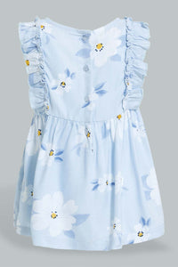 Redtag-Blue-Printed-Frilled-Blouse-Blouses-Infant-Girls-3 to 24 Months