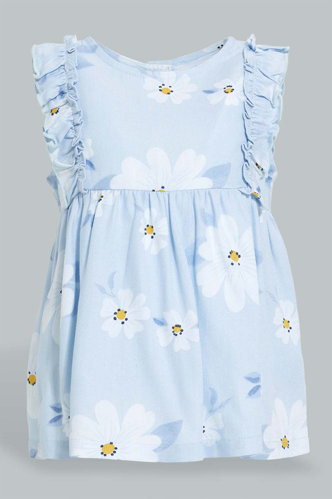 Redtag-Blue-Printed-Frilled-Blouse-Blouses-Infant-Girls-3 to 24 Months