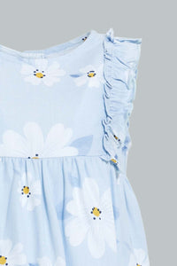 Redtag-Blue-Printed-Frilled-Blouse-Blouses-Infant-Girls-3 to 24 Months