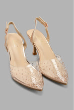 Load image into Gallery viewer, Redtag-Rose-Gold-Diamante-Trim-Vinyl-Shoe-Court-Shoes-Women&#39;s-
