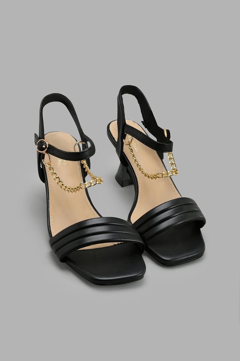 Redtag-Black-Chain-Trim-Sandal-Mules-Women's-