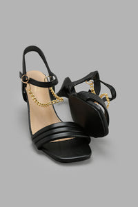 Redtag-Black-Chain-Trim-Sandal-Mules-Women's-