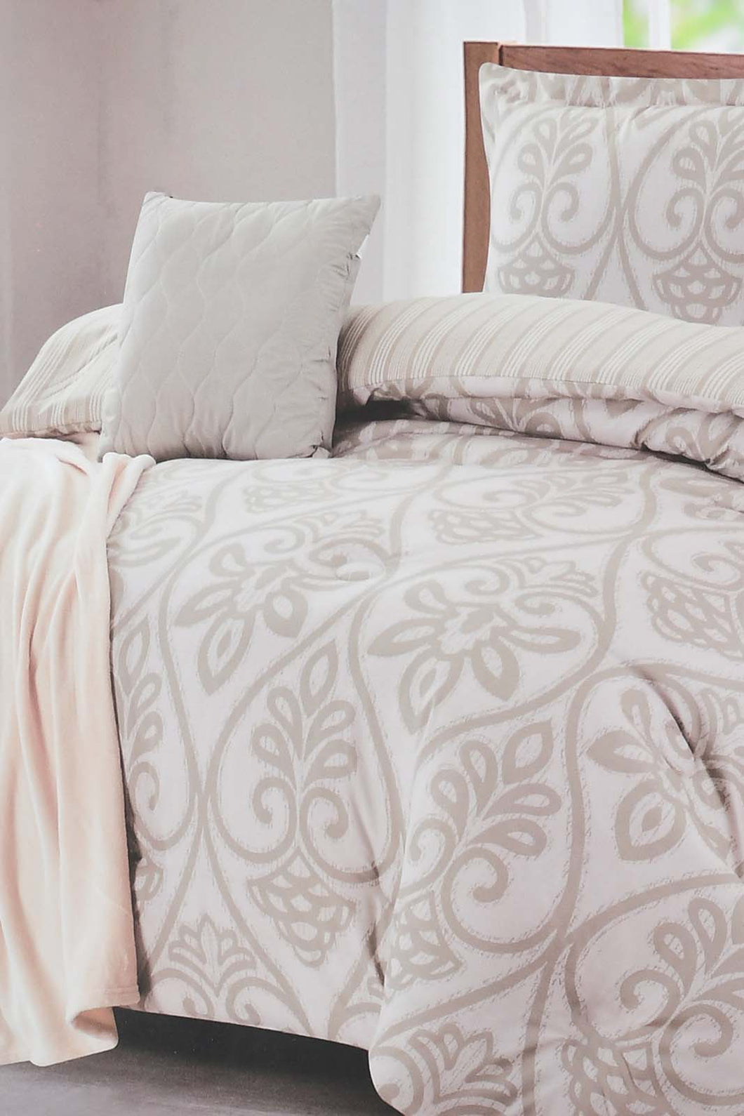 Redtag-Grey-Damask-Print-5-Piece-Comforter-Set-(King-Size)-Comforters-Home-Bedroom-