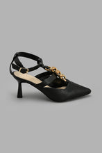 Load image into Gallery viewer, Redtag-Black-T-Bar-Shoe-With-Chain-Trim-Court-Shoes-Women&#39;s-
