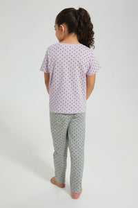 Redtag-Grey-Printed-Spot-Print-Pj-Set-Colour:Grey,-Filter:Girls-(2-to-8-Yrs),-Girls-Pyjama-Sets,-New-In,-New-In-GIR,-Non-Sale,-S22B,-Section:Kidswear-Girls-2 to 8 Years