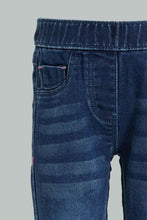 Load image into Gallery viewer, Redtag-Dark-Wash-Denim-Jegging-With-Bunny-Embroidered.-Jeggings-Infant-Girls-3 to 24 Months
