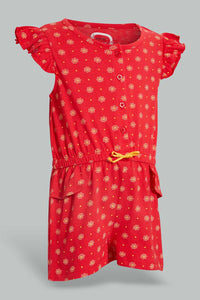 Redtag-Orange-Aop-Playsuit-Jumpsuits-Infant-Girls-3 to 24 Months