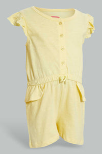 Redtag-Yellow-Solid-Playsuit-Jumpsuits-Infant-Girls-3 to 24 Months