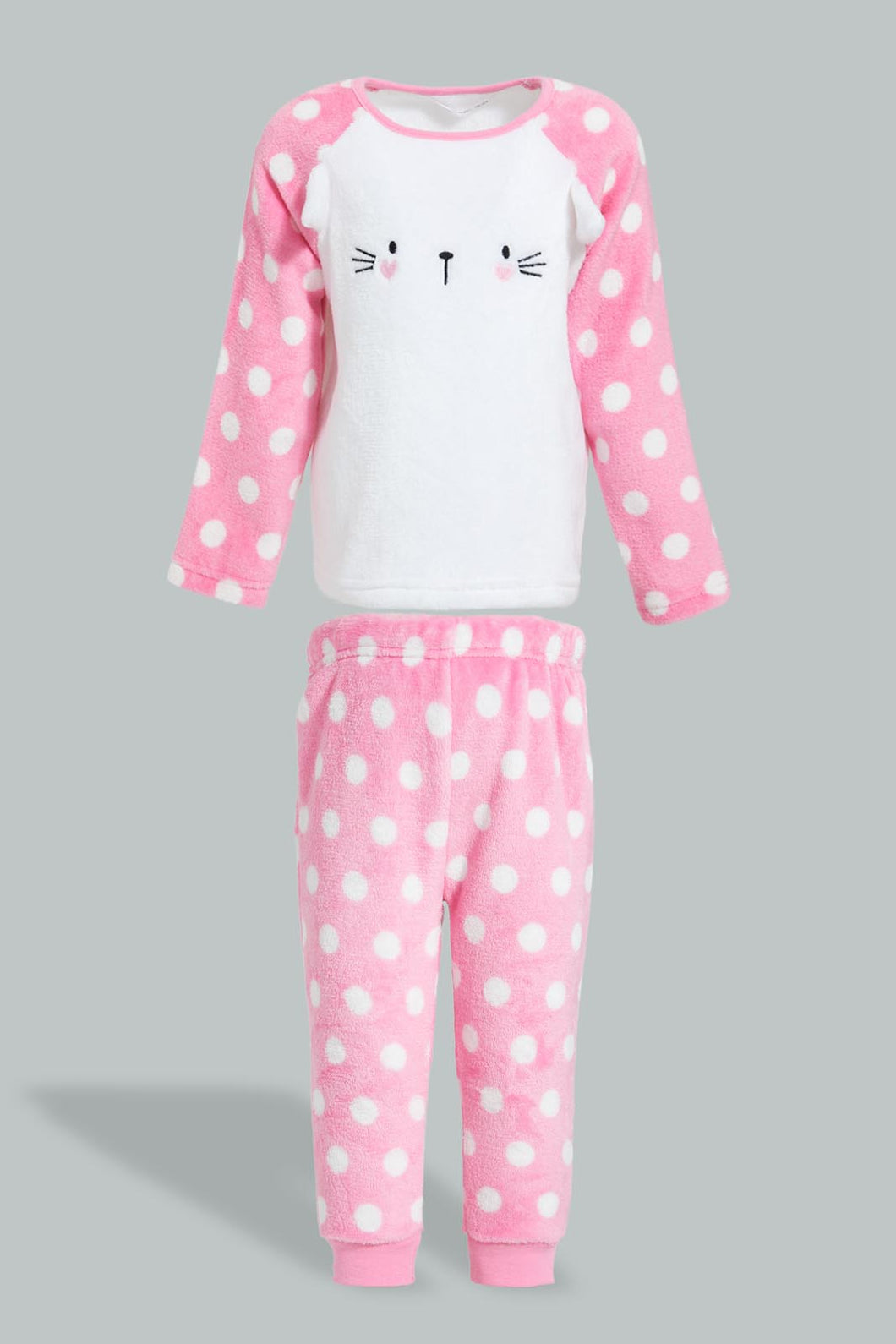 Redtag-Pink-Cat-Artwork-Fleece-Pyjama-Set-Pyjama-Sets-Infant-Girls-3 to 24 Months