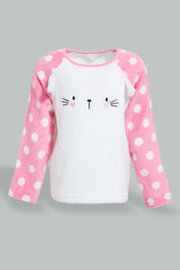 Redtag-Pink-Cat-Artwork-Fleece-Pyjama-Set-Pyjama-Sets-Infant-Girls-3 to 24 Months