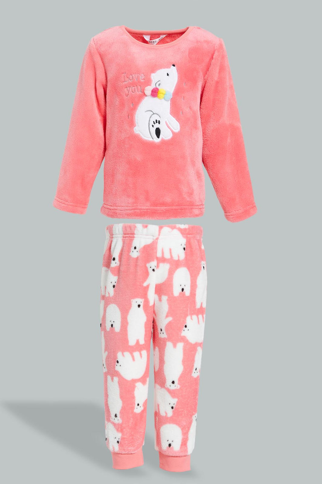 Redtag-Fuchsia-Beer-Artwork-Fleece-Pyjama-Set-Pyjama-Sets-Infant-Girls-3 to 24 Months