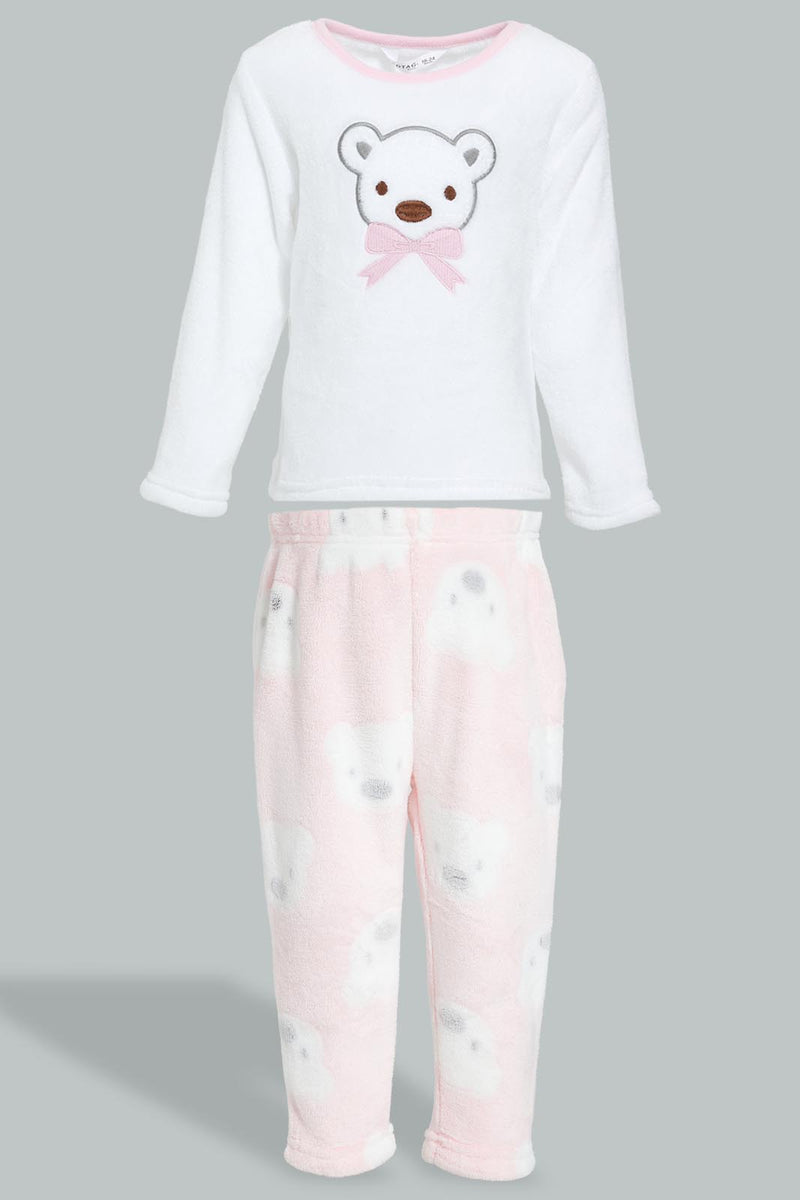 Redtag-White-Printed-Fleece-Pyjama-Set-Pyjama-Sets-Infant-Girls-3 to 24 Months