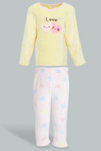 Load image into Gallery viewer, Redtag-Yellow-Heart-Artwork-Fleece-Pyjama-Set-Pyjama-Sets-Infant-Girls-3 to 24 Months
