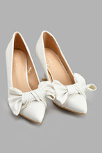 Load image into Gallery viewer, Redtag-White-Court-Shoe-With-Bow-Trim-Court-Shoes-Women&#39;s-
