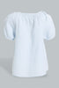 Redtag-Blue-Knotted-Shoulder-Stripped-Blouse-Blouses-Infant-Girls-3 to 24 Months