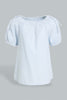 Redtag-Blue-Knotted-Shoulder-Stripped-Blouse-Blouses-Infant-Girls-3 to 24 Months