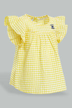 تنزيل الصورة على معرض الصور، Redtag-Yelow-Frilled-Sleeves-Checkered-Blouse-Blouses-Infant-Girls-3 to 24 Months
