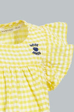 تنزيل الصورة على معرض الصور، Redtag-Yelow-Frilled-Sleeves-Checkered-Blouse-Blouses-Infant-Girls-3 to 24 Months
