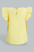 تنزيل الصورة على معرض الصور، Redtag-Yelow-Frilled-Sleeves-Checkered-Blouse-Blouses-Infant-Girls-3 to 24 Months
