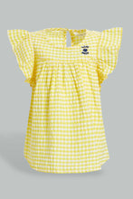 تنزيل الصورة على معرض الصور، Redtag-Yelow-Frilled-Sleeves-Checkered-Blouse-Blouses-Infant-Girls-3 to 24 Months
