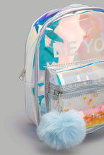 Load image into Gallery viewer, Redtag-Multi-Color-Backpack-With-Pom-Pom-Backpacks-Girls-
