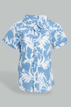 Load image into Gallery viewer, Redtag-Blue-And-White-Leaf-Printed-Short-Sleeve-Poplin-Shirt-Colour:Blue,-Filter:Infant-Boys-(3-to-24-Mths),-Infant-Boys-Shirts,-New-In,-New-In-INB,-Non-Sale,-S22B,-Section:Kidswear,-TBL-Infant-Boys-3 to 24 Months
