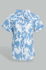 Redtag-Blue-And-White-Leaf-Printed-Short-Sleeve-Poplin-Shirt-Colour:Blue,-Filter:Infant-Boys-(3-to-24-Mths),-Infant-Boys-Shirts,-New-In,-New-In-INB,-Non-Sale,-S22B,-Section:Kidswear,-TBL-Infant-Boys-3 to 24 Months