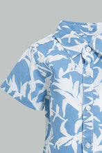 Load image into Gallery viewer, Redtag-Blue-And-White-Leaf-Printed-Short-Sleeve-Poplin-Shirt-Colour:Blue,-Filter:Infant-Boys-(3-to-24-Mths),-Infant-Boys-Shirts,-New-In,-New-In-INB,-Non-Sale,-S22B,-Section:Kidswear,-TBL-Infant-Boys-3 to 24 Months
