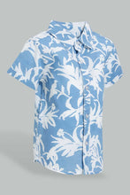 Load image into Gallery viewer, Redtag-Blue-And-White-Leaf-Printed-Short-Sleeve-Poplin-Shirt-Colour:Blue,-Filter:Infant-Boys-(3-to-24-Mths),-Infant-Boys-Shirts,-New-In,-New-In-INB,-Non-Sale,-S22B,-Section:Kidswear,-TBL-Infant-Boys-3 to 24 Months
