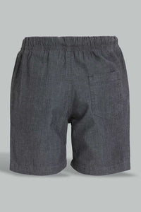 Redtag-Dark-Grey-Chambrey-Short-Denim-Shorts-Infant-Boys-3 to 24 Months