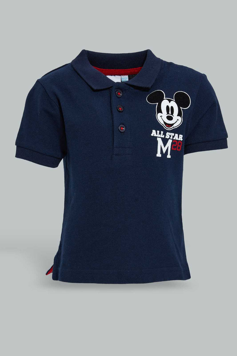 Redtag-Navy-Mickey-Mouse-Pique-Polo-Plain-Infant-Boys-3 to 24 Months