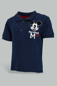 Redtag-Navy-Mickey-Mouse-Pique-Polo-Plain-Infant-Boys-3 to 24 Months