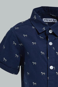 Redtag-Navy-Animal-Printed-Short-Sleeve-Shirt-Colour:Navy,-Filter:Infant-Boys-(3-to-24-Mths),-Infant-Boys-Shirts,-New-In,-New-In-INB,-Non-Sale,-S22B,-Section:Kidswear,-TBL-Infant-Boys-3 to 24 Months