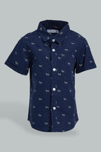 Load image into Gallery viewer, Redtag-Navy-Animal-Printed-Short-Sleeve-Shirt-Colour:Navy,-Filter:Infant-Boys-(3-to-24-Mths),-Infant-Boys-Shirts,-New-In,-New-In-INB,-Non-Sale,-S22B,-Section:Kidswear,-TBL-Infant-Boys-3 to 24 Months
