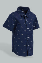 Load image into Gallery viewer, Redtag-Navy-Animal-Printed-Short-Sleeve-Shirt-Colour:Navy,-Filter:Infant-Boys-(3-to-24-Mths),-Infant-Boys-Shirts,-New-In,-New-In-INB,-Non-Sale,-S22B,-Section:Kidswear,-TBL-Infant-Boys-3 to 24 Months
